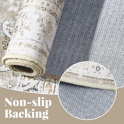 jinchan Fiora Runner Rug 2x6 Machine Washable Hallway Rug Taupe Vintage Floral Print Non-Slip Low Pile Ultra-Thin for Kitchen, Entryway, Laundry Room, Bedroom, Farmhouse (2‘x6’, Taupe)