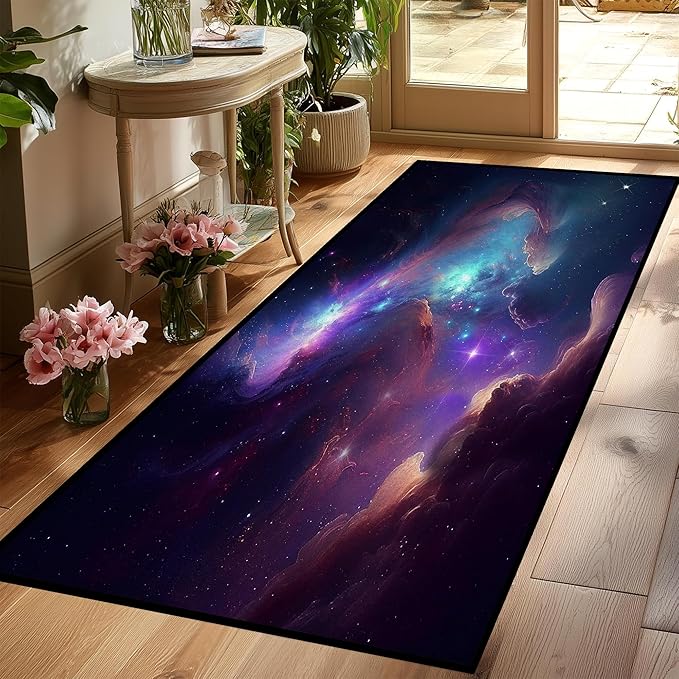 Galaxy Area Rug Bedroom Living Room for Girls Kids Boys Carpet Nebula Vortex Throw Rugs Purple Blue Cloud Floor Mat 79 in x 39 in
