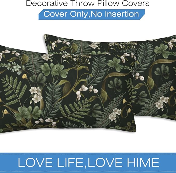Spring Floral Throw Pillow Covers Set of 2 Green Herbs Botanical Pillow Covers 20x12 Inch Modern Farmhouse Home Decorative Pillow Cases Cushion Cover for Sofa Living Room Office