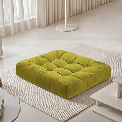 Meditation Floor Pillow 22×22 Inch 1 Pack Large Floor Cushions for Adults Square Tufted Corduroy Floor Pillows for Yoga Living Tatami Room Green