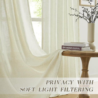 MASWOND Pinch Pleated Linen Curtains 90 Inches Long 2 Panels for Living Room Semi Sheer Curtains Pinch Pleat Drapes for Traverse Rod Light Filtering Curtains for Dining W38xL90 Length