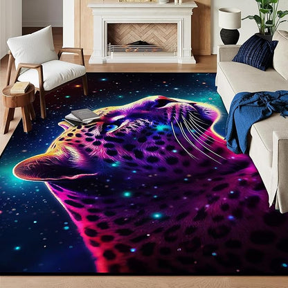 6' x 9' Galaxy Leopard Rug Fierce Panther Area Rugs for Boys Kids Bedroom Living Room Gameroom Girls Space Glitter Carpet Floor Mat Throw Rugs,180 X 275cm