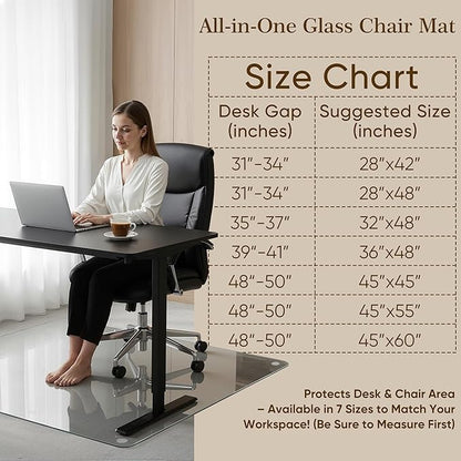 45"x60" Tempered Glass Office Chair Mat for Carpet & Hardwood Floor, 1/5" Thick Clear Floor Protector Desk Chair Mat with Rounded and Polished Edges