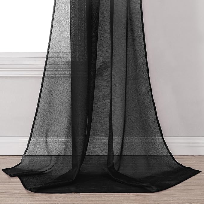 DONREN Luxury Soft Sheer Curtains Scarf for Windows - Semi Voile Window Scarf Valance,34 Inches Wide by 144 Inches Long (1 Panel,Jet Black)