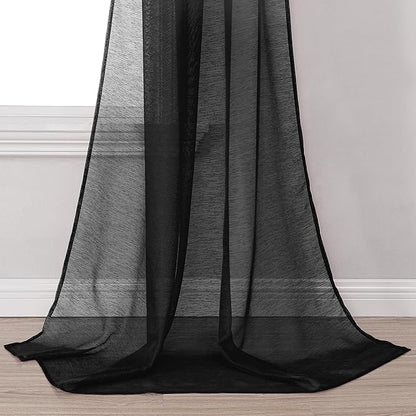 DONREN Jet Black Window Scarf Curtains for Outdoor Decoration - Add Luxury Beautiful Elegant Effect to Curtain Panels (1 Panel, 52 x 216 Inches Long)