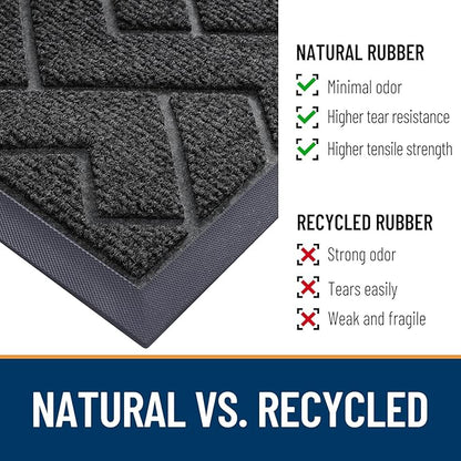 OLANLY Front Door Mat Indoor Outdoor Entrance, Waterproof All-Season, All-Weather Doormat, Sturdy Natural Rubber, Low Profile, Easy Clean Patio Porch Entryway Mat, Herringbone Brick (Black, 47x23)