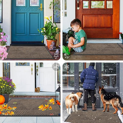 Smiry Front Door Mat Outside Entrance, Heavy Duty Sturdy Natural Rubber Doormat, Trap Dirt and Moisture, Easy Clean Low Profile Mats for Indoor Outdoor Entry, Irregular Triangle (36x24, Mixed Khaki)