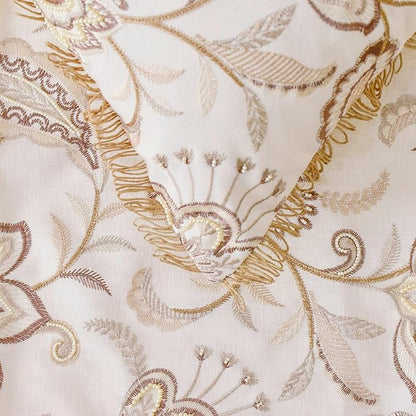 The HomeCentric King/Queen/Twin Beige Decorative Bed Runner Queen 74"x18" Bed Runner with One Pillow Cover, Floral, Pearl, Jute Lace, Embroidery Bed Scarf on Cotton Fabric - Floral Luster