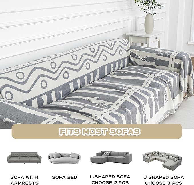 MEETSKY Couch Cover Sofa Slipcover Couch Protector Covers for Sectional Sofa Universal Fit for Couch 2 Seat, Thick Washable Soft Touch for Pets, 71" x 118", Grey