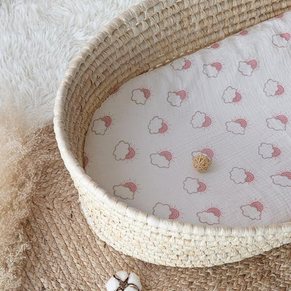 Muslin Bassinet Fitted Sheets, 2 Pack for Baby Boy and Girl, Soft Breathable Baby Pad/Mattress Sheet, Fit for Hourglass Oval and Rectangle Bassinet Mattress (Pink Cloud)
