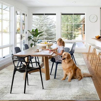 9x12 Area Rugs for Living Room: Washable Modern Abstract Rug Large Soft Non-Slip Rugs Indoor Low-Pile Carpet for Bedroom Dining Room Home Office (Beige, 9'x12')