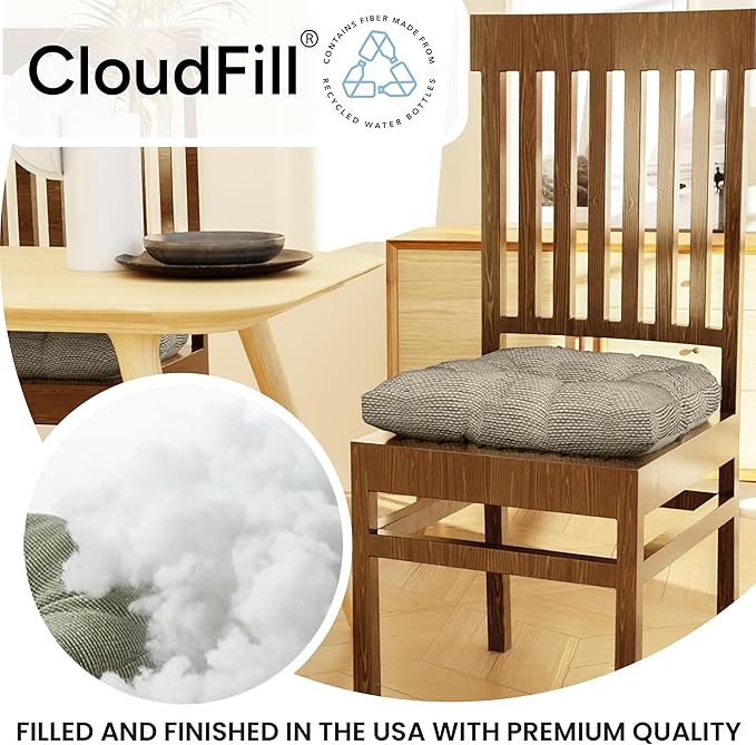 Klear Vu Gripper Overstuffed Universal Non-Slip Dining Chair Cushions for Kitchen Decor or Office Use, U-Shaped Skid-Proof Seat Pad, 17x17 Inches, 2 Count (Pack of 1), Honeycomb Natural