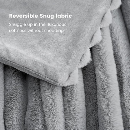 Cozy Bliss Faux Fur Throw Blanket for Couch, Cozy Warm Plush Striped Blanket for Sofa Bedroom Living Room, 50 * 60 Inches Gray