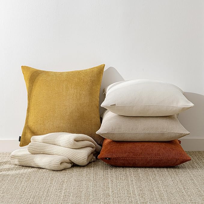 a moment Pack of 2 Christmas Decorative Chenille Throw Pillow Covers with Twill Cushion Covers for Sofa Living Room Couch Bed 22x22 Inch Raw White