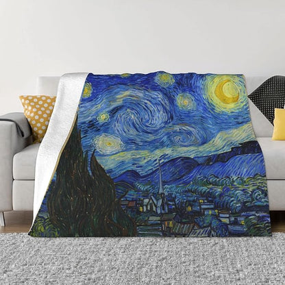 Starry Night Soft Blanket All Season Fuzzy Throw Warm Lightweight Blanket Flannel Blankets Fleece Throws for Bed Sofa Couch Travel Home Living Room Decor 60"x50"