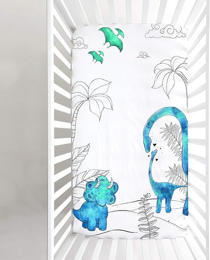 JumpOff Jo - Fitted Crib Sheet, Super Soft Breathable 100% Cotton Baby Crib Sheet for Standard Crib Mattresses and Toddler Beds, 28 in. x 52 in. - Blue Dinosaur