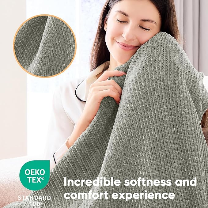 inhand Throw Blanket for Couch Bed,Chunky Chenille Woven Soft Blankets with Tassels,Cozy Boho Farmhouse Fall Winter Decor,Warm for Women,50"x60",Extra Thick-Light Grey