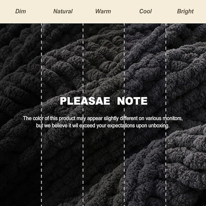 Battilo Chunky Knit Throw Blanket for Couch, Dark Grey Chenille Throw Blanket Thick Warm Cozy Soft Cable Knitted Blanket for Sofa,Bed, Living Room, 50"x60"