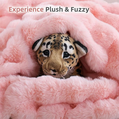 Smoofy Faux Fur Throw Blanket for Couch – Blush Pink Fluffy Cozy Rabbit Fleece, Plush Soft Bubble Blanket for Sofa & Bed, for Mom, Warm Fuzzy Home Room Decor Throw 50" x 60"