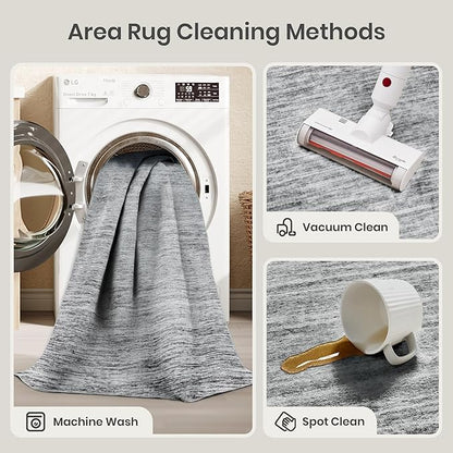 Valenrug Washable Rugs 5x7 - Non Slip 5x7 Area Rugs for Living Room, Stain Resistant Area Rugs for Bedroom, Foldable Machine Washable Area Rug(5'x7', Black)
