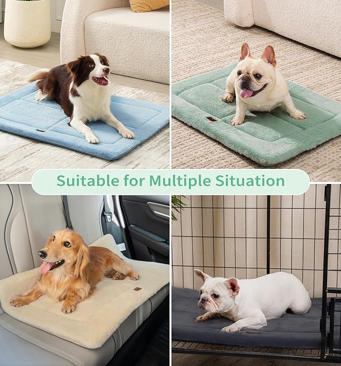 MADE 4 PETS Dog Crate Pad Bed for Large Dogs, Washable & Reversible, Anti-Slip Kennel Mat for Cozy Sleeping, Soft Fluffy Dog Bed for Indoor & Outdoor Use, 36"x27", Green