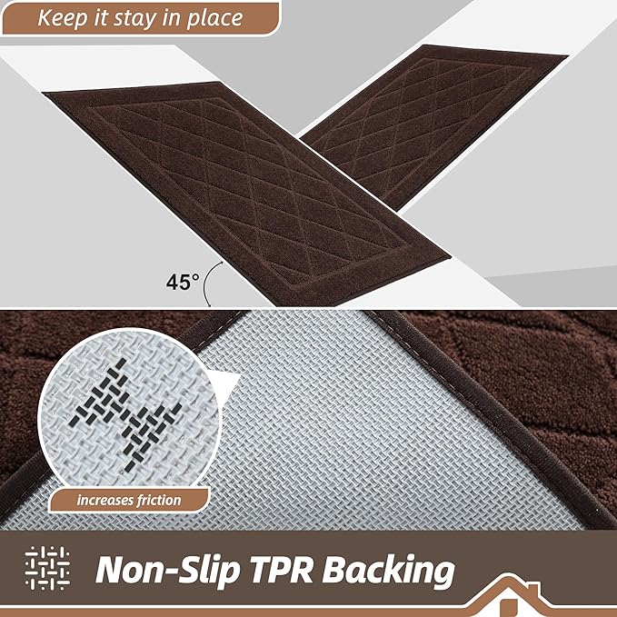 BEQHAUSE Dirt Trapper Door Mat 32" x 72", Doormat Non-Slip Entryway Rugs Washable, Dog Door Mat Stain Resistant and Absorbent Welcome Floor Mat for Front Back Door, Muddy Wet Shoes & Paws, Brown
