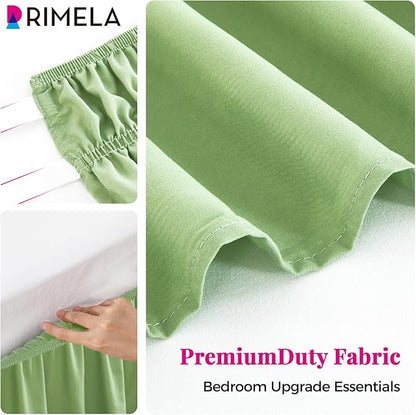 RIMELA Light Green Bed Skirt Twin Size 15 Inch Drop, Elastic Bed Skirting, Bedding Dust Ruffle Easy to Install, Hotel Quality Wrap Around Bedskirt, Bedroom Decor