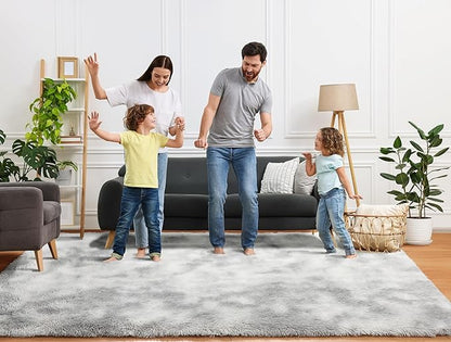 ONASAR 8x10 Area Rugs for Living Room, Tie-Dyed Light Grey Large Fluffy Shag Bedroom Rug, Washable Soft Plush Thick Shaggy Big Floor Carpet for Kids Boy and Girls Teen Dorm Nursery Indoor Home Decor