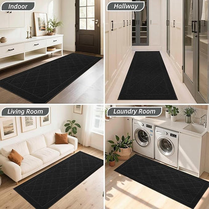 BEQHAUSE Dirt Trapper Door Mat 32" x 72", Doormat Non-Slip Entryway Rugs Washable, Dog Door Mat Stain Resistant and Absorbent Welcome Floor Mat for Front Back Door, Muddy Wet Shoes & Paws, Black