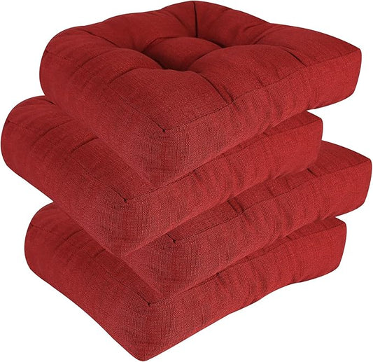 RACE LEAF Patio Chair Cushions 19x19 4 Pack, Memory Foam Outdoor Seat Cushions Water Resistant Tufted Non-Slip Bottom (Red)