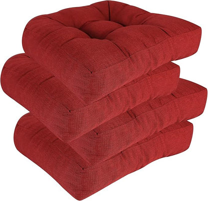 RACE LEAF Patio Chair Cushions 17x17 4 Pack, Memory Foam Outdoor Seat Cushions Water Resistant Tufted Non-Slip Bottom (Red)