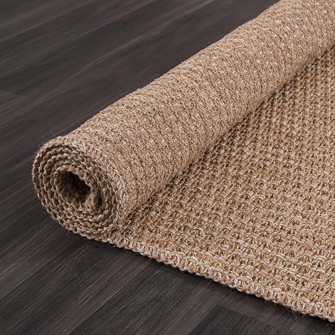Easy Jute Runner Rug 2x7 Indoor Outdoor Natural Rugs Solid Fiber Rug Woven Area Rug Boho Easy Clean Inside Carpet for Living Room Bedroom Dining Room Hallway or Outdoor Patio Porch (2 X 7 Natural)