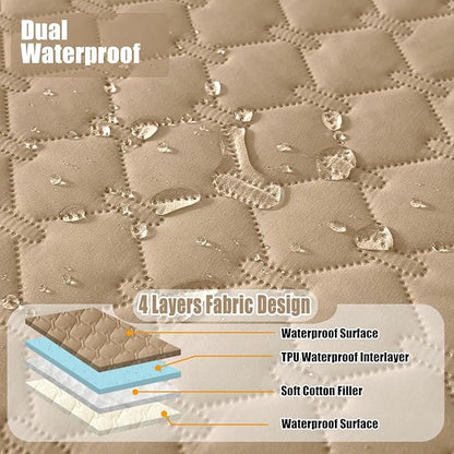 Smiry Waterproof Dog Bed Cover Blanket, Soft Reversible Pet Blanket, Washable Leakproof Cats Dogs Couch Cover for Sofa, Couch, Furniture, Plaid (30x53 Inch, Camel/Beige)