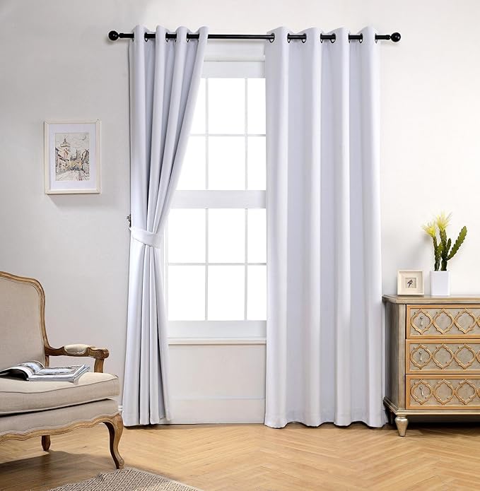 MIUCO Room Darkening Thermal Insulated Grommet Window Blackout Curtains Panels for Bedroom 1 Pair 52x95 Inch Greyish White, Bonus 2 Tie Backs Included