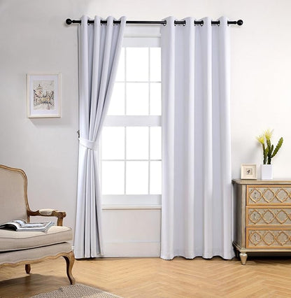 MIUCO Room Darkening Thermal Insulated Grommet Window Blackout Curtains Panels for Bedroom 1 Pair 52x95 Inch Greyish White, Bonus 2 Tie Backs Included
