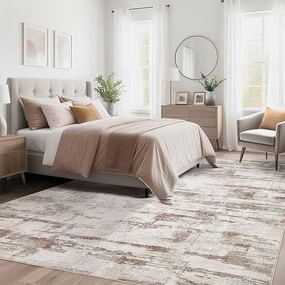 Abstract Living Room Rug 6x9 - Modern Washable Soft Thin Area Rug for Living Room Bedroom Under Dining Table - Neutral Indoor Floor Rug Carpets for Home Office Playroom Nursery - Light Brown