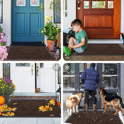 Smiry Front Door Mat Outside Entrance, Heavy Duty Sturdy Natural Rubber Doormat, Trap Dirt and Moisture, Easy Clean Low Profile Mats for Indoor Outdoor Entry, Irregular Triangle (47x24, Dark Brown)