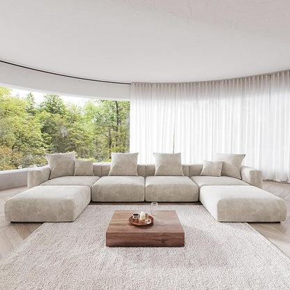 JACH 181" Oversized Modular Sectional Sofa, U-Shaped Deep 4-Seats Sectional Couch with Chaise Ottomans, Huge Plus Convertible Soft Sofas, Corduroy Minimalist Couches for Living Room, Apartment, Beige