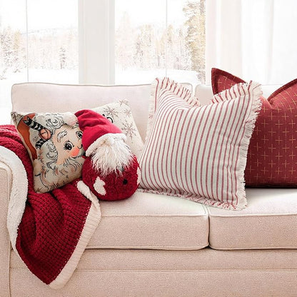 ZWJD Throw Christmas Pillow Covers 24x24 Set of 2 Striped Pillow Covers with Fringe Chic Cotton Decorative Pillows Square Cushion Covers for Sofa Couch Bed Living Room Farmhouse Decor