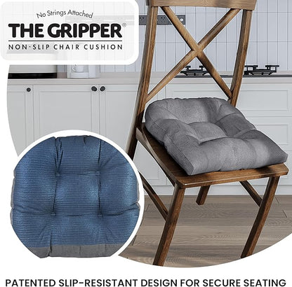 Klear Vu Gripper Overstuffed Universal Non-Slip Dining Chair Cushions for Kitchen Decor or Office Use, U-Shaped Skid-Proof Seat Pad, 17x17 Inches, 2 Count (Pack of 1), Linear Bluestone