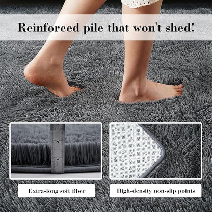 Fluffy Rug Shaggy Area Rug, Dark Grey 3x5 Area Rugs for Bedroom, Small Bedside Rug, Soft Fluffy Shaggy Entryway Throw Rugs for Living Room Bedroom Kids Room Home Decor