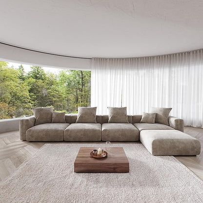 JACH 181" Oversized Modular Sectional Sofa, Deep 4-Seats Sectional Couch with Chaise Ottoman, Huge Plus Convertible Sofas, Corduroy Minimalist Couches for Living Room, Office, Apartment, Light Brown