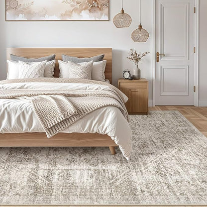 Vintage Living Room Area Rug 9x12 - Large Soft Washable Oriental Traditional Distressed Farmhouse Rugs for Bedroom - Indoor Floor Accent Carpet for Home Office House Decor - Distressed Light Brown