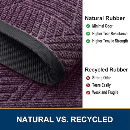 Smiry Front Door Mat Outside Entrance, Heavy Duty Sturdy Natural Rubber Doormat, Trap Dirt and Moisture, Easy Clean Low Profile Mats for Indoor Outdoor Entry, Irregular Triangle (29.5x17, Purple)