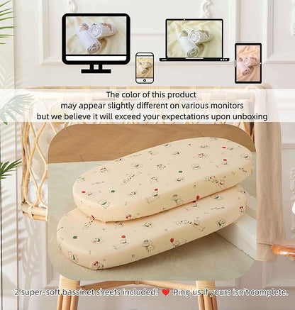 SDY Dog Bassinet Sheets Boys Girls,Fit for Rectangle, Round, Oval, Hourglass Mattress, Flexible for Different Bassinet Pad/Mattress 2 Pack 32 * 16 * 4 inches (Dog)