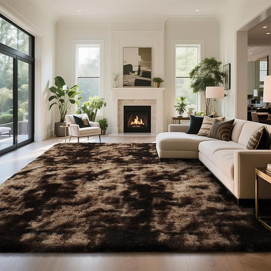 Fluffy Rug Shaggy Area Rug, Mottling Brown 8x10 Area Rugs for Living Room, Large Shag Area Rugs for Bedroom Kids Room Home Decor, Upgrade Anti-Skid Rectangular Fuzzy Rugs