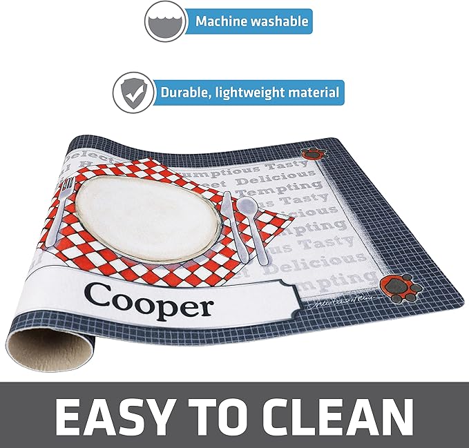 Drymate Personalized Pet Bowl Placemat, Custom Dog & Cat Food Feeding Mat - Absorbent Fabric, Waterproof Backing - Machine Washable/Durable (USA Made) (12" x 20") (Dinner Plate)
