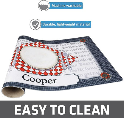 Drymate Personalized Pet Bowl Placemat, Custom Dog & Cat Food Feeding Mat - Absorbent Fabric, Waterproof Backing - Machine Washable/Durable (USA Made) (12" x 20") (Dinner Plate)
