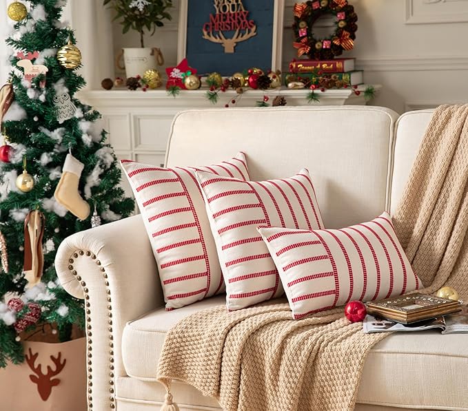 Caflife Boho Christmas Pillow Covers 12x20 Set of 2, Soft Farmhouse Decorative Sofa Pillow Cases, Holiday Red Christmas Throw Pillow Covers, Couch Bed Cushion Covers Living Room Home Decor