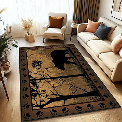 Rustic Area Rug 4x6,Bear Country Cabin Wildlife,Brown Carpets for Living Room,Ultra-Thin Washable Throw Rugs Indoor Vintage Rugs Non Slip Accent Floor Mats for Bedroom,Dining Room,Laundry Room